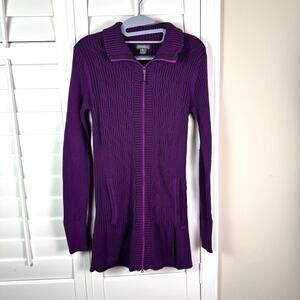 Eddie Bauer full-zip knit purple cardigan sweater Gorpcore Cabincore Medium
